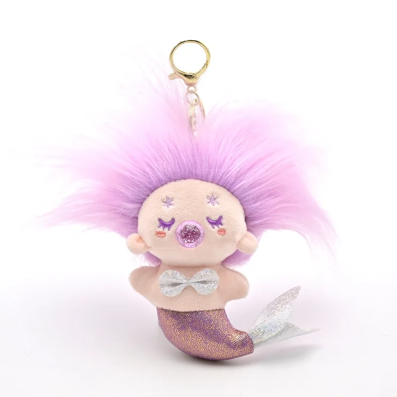 Cartoon Long Hair DIY Fried Mermaid Plush Doll Keychain Cute Little Mermaid Doll Pendant Backpack Decoration Kids Birthday Gift