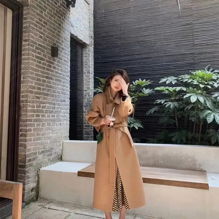 عادية حجم كبير معطف الصوف المرأة فضفاض التخسيس الخصر مقصوص منتصف طول بنطلون المواد الخريف نمط جديد عصري #4