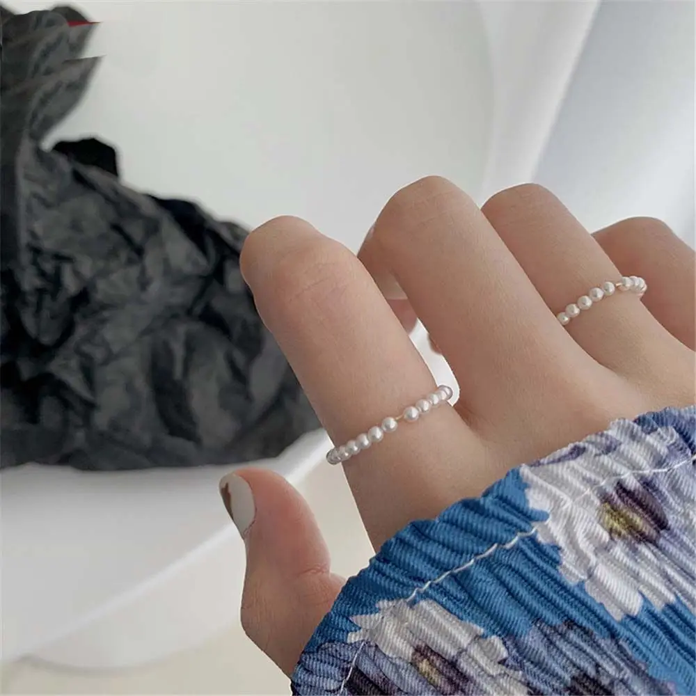 مرونة خمر الإكسسوارات حفل زفاف هدية المرأة خاتم خواتم اللؤلؤ فنجر خواتم هندسية #3