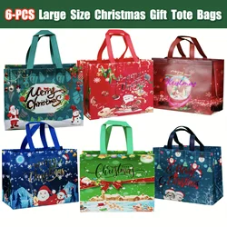 4/6PCS Large Capacity Christmas Tote Bag Portable Folding Reusable Christmas Gift Packaging Bag Foil Stamping Xmas Non-Woven Bag