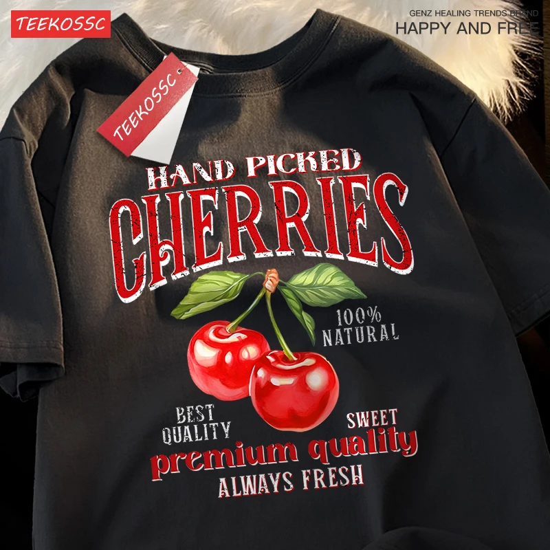 Ręcznie wybrane wiśnie t-shirty z nadrukiem męskie dorywczo bawełniana koszulka letnia oddychająca koszulka odzież na co dzień luźne męskie t-shirty para