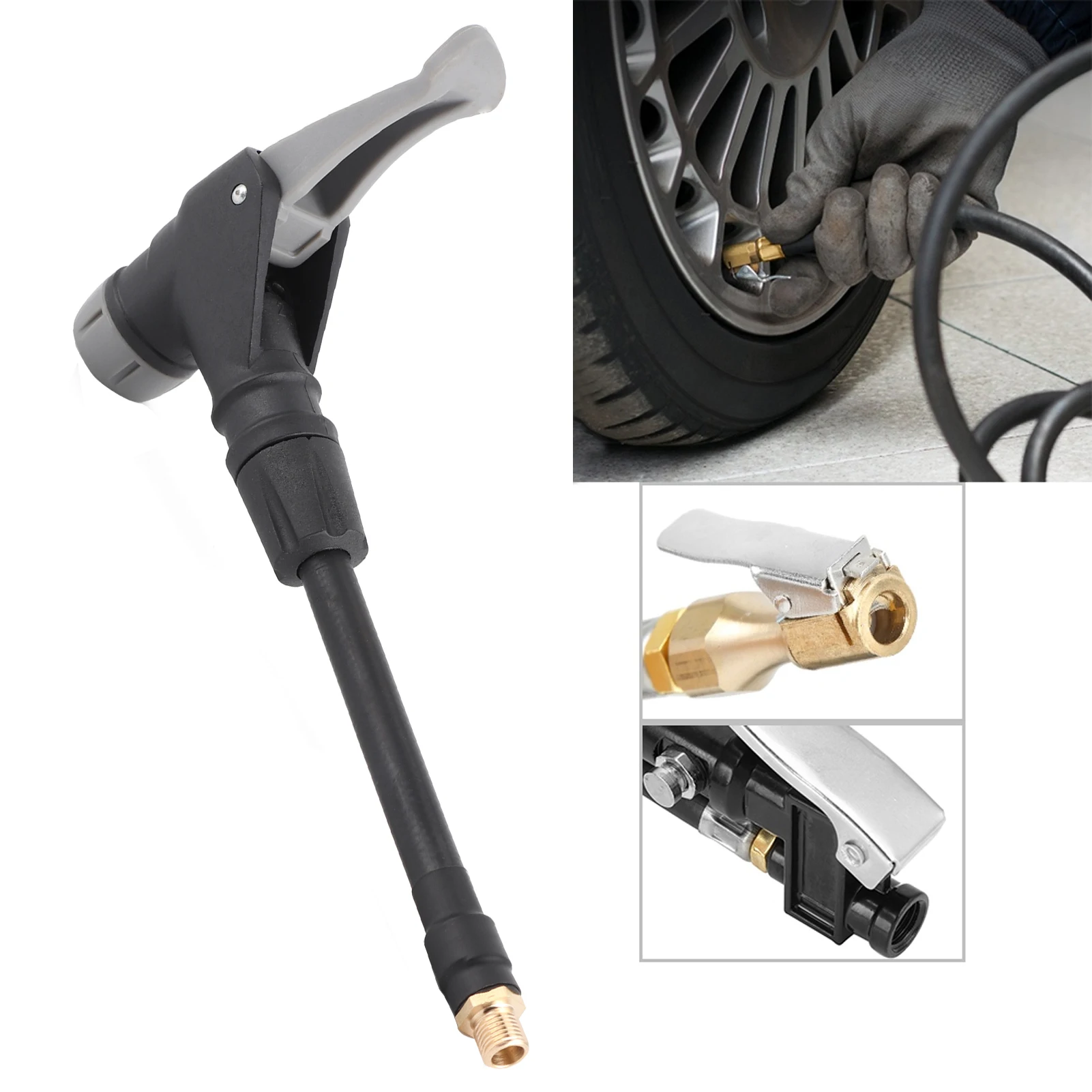 Air Compressor Adapter 2‑In‑1 Tire Inflator Hose Adapter Air Chuck Rubber Extension Tube for  French Tire Valve