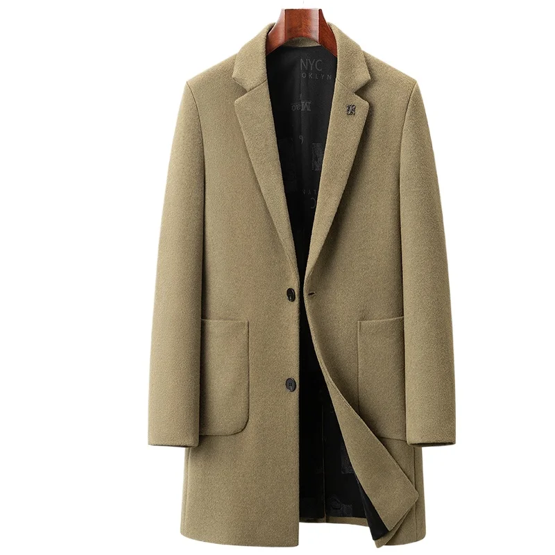 

Осенне-зимнее корейское пальто, новое однотонное пальто с лацканами, повседневное свободное мужское шерстяное пальто средней длины в гонконгском стиле