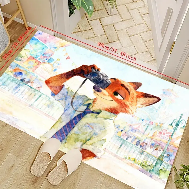 

1 шт., акварельный коврик для двери Disney Zootopia Nick Wilde Fox, напольный коврик с милым персонажем мультяшного животного, художественная и яркая спальня Livin