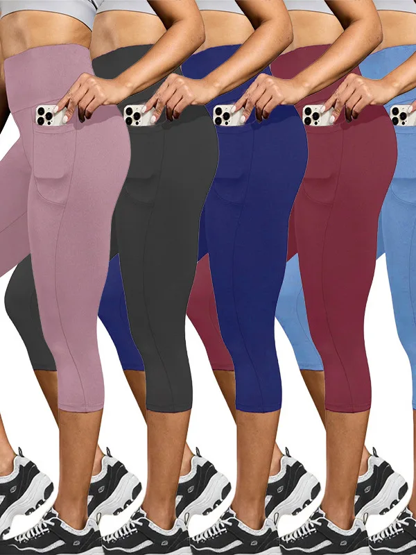 High Waist Pocket Yoga Pants Women's Spring Summer Tightening Abdomen Seven-Quarter Length City Walk Suitable for Nursing