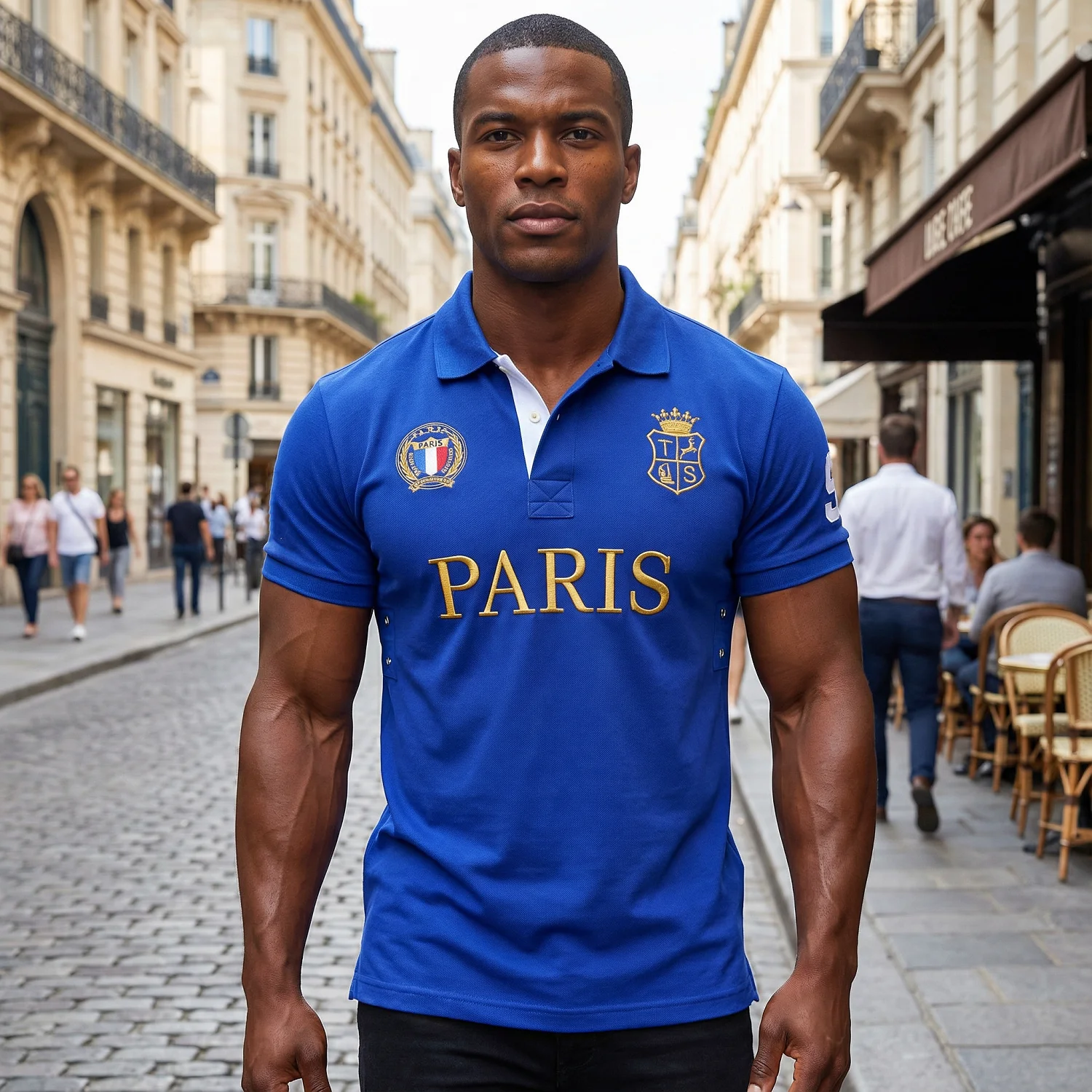 Herren-Poloshirt Blau Paris Royal Kurz Casual Sport Party Hochwertige Baumwolle Stickerei Luxus Kontrastfarbe Original-Design