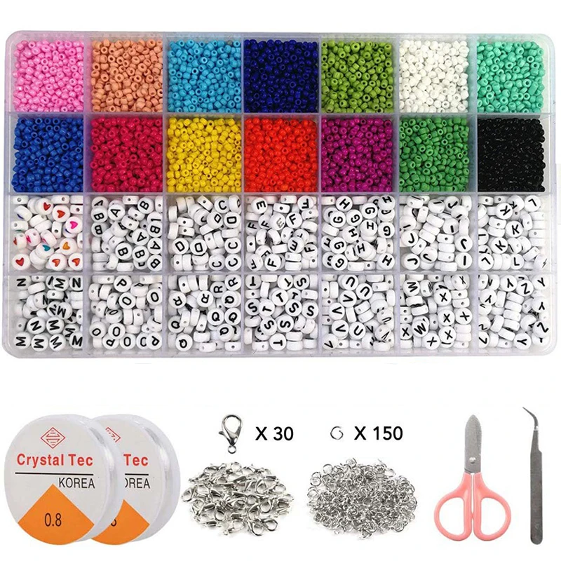 Round Acrylic English Letter Beads Tools Set For DIY Bracelet Jewelry Making Accessories Square Plastic Puzzle Alphabet Bead Box