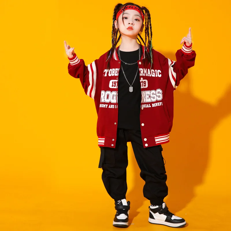 Modern Jazz Dance Costume for Kids Fashion Hip Hop Clothing Bomber Jacket Cargo Pants Boys Girls Loose Performance Wear 8 10 12Y