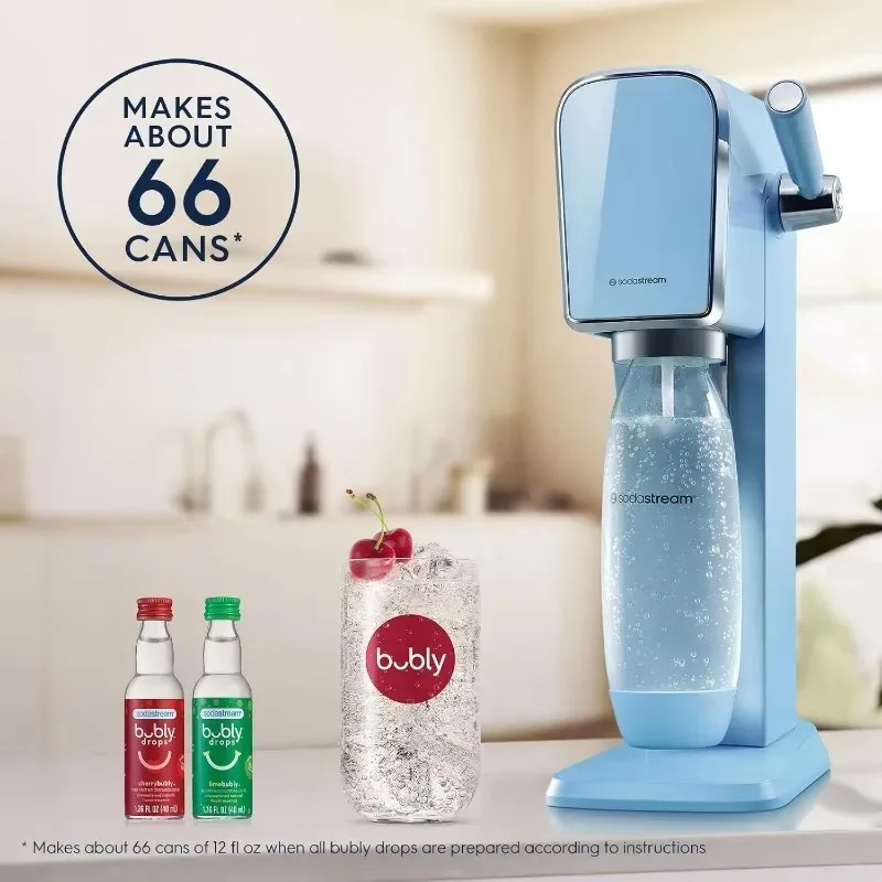 SodaStream Art Sparkling Water Maker Bundle (Misty Blue), mit CO2, DWS-Flaschen und Bubly Drops-Geschmacksrichtungen