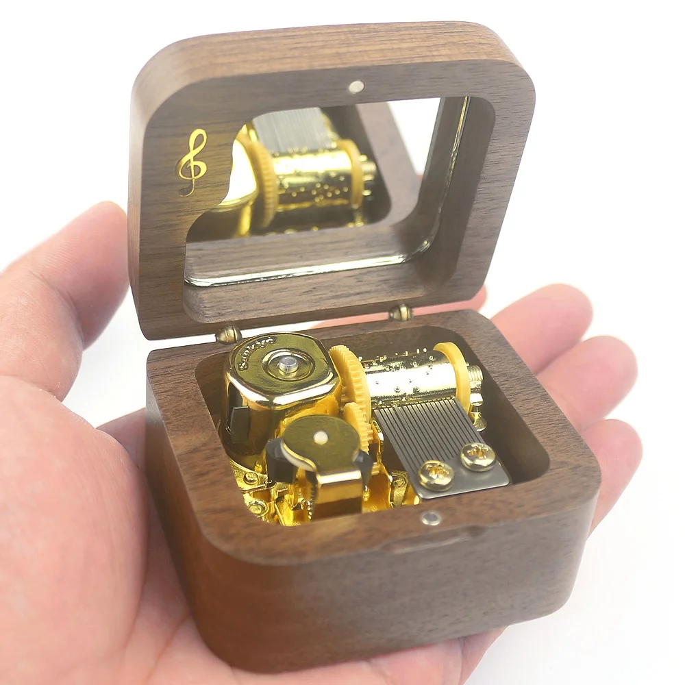 

2025 Wholesale Custom Wooden Music Box DIY Carved Musical Note Small Wooden Box Creative Gift