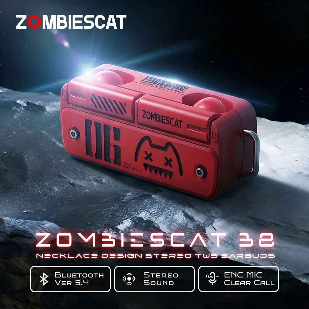 Zombies Cat B8 TWS Wireless Earbuds Necklace Design Bluetooth 5.4 Headphone ENC Call Noise Reduction Wireless Earphones with Mic