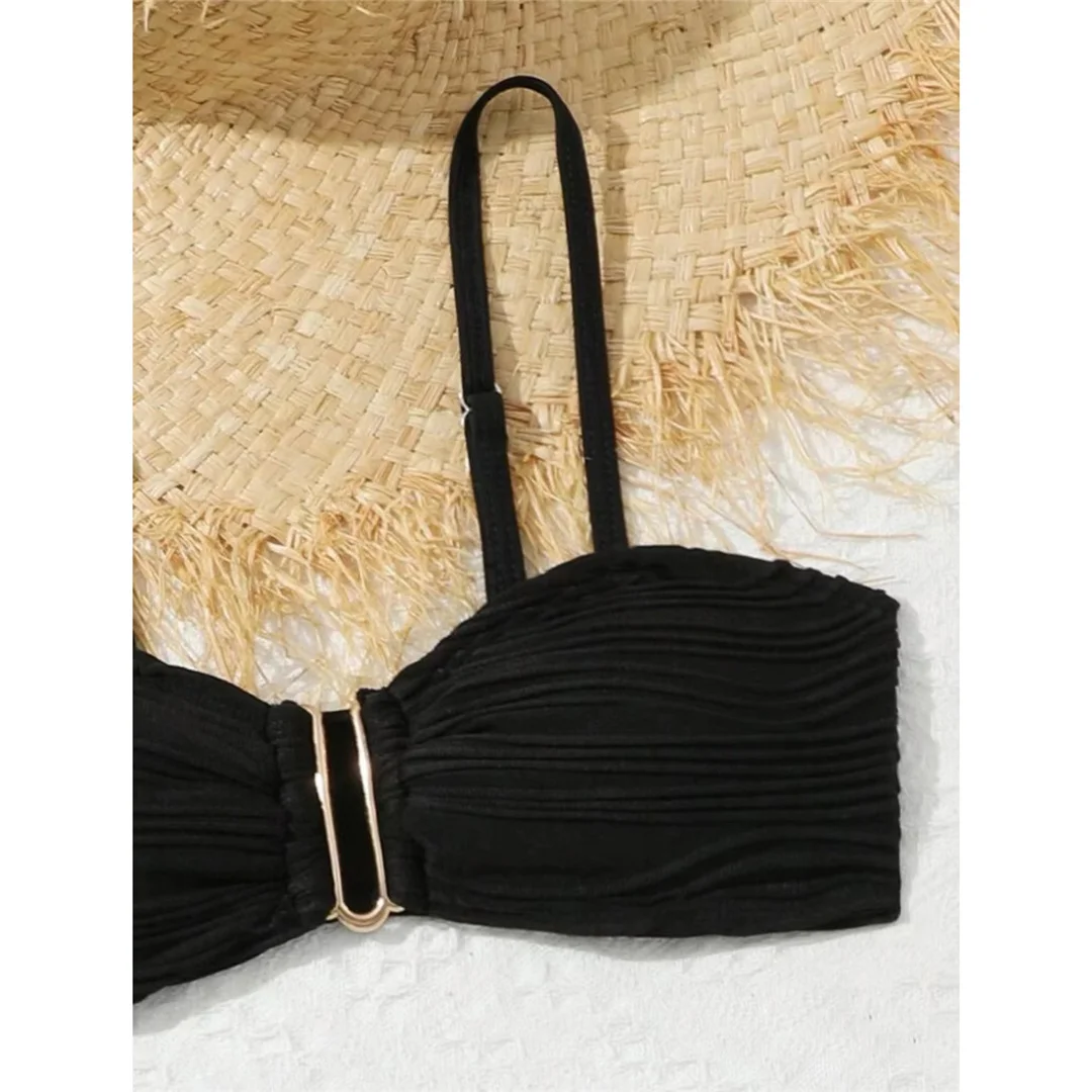 Neu mit Sarong, U-förmiger Bikini mit hoher Taille, Damen-Badeanzug, dreiteiliges Bikini-Set, Badebekleidung, Badeanzug, Schwimmbekleidung V6953 – Detail 16