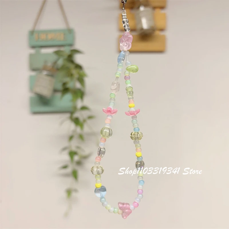 

Korean Cute Flower Butterfly Beaded Phone Charm Chain For Phone Case Phone Straps Access