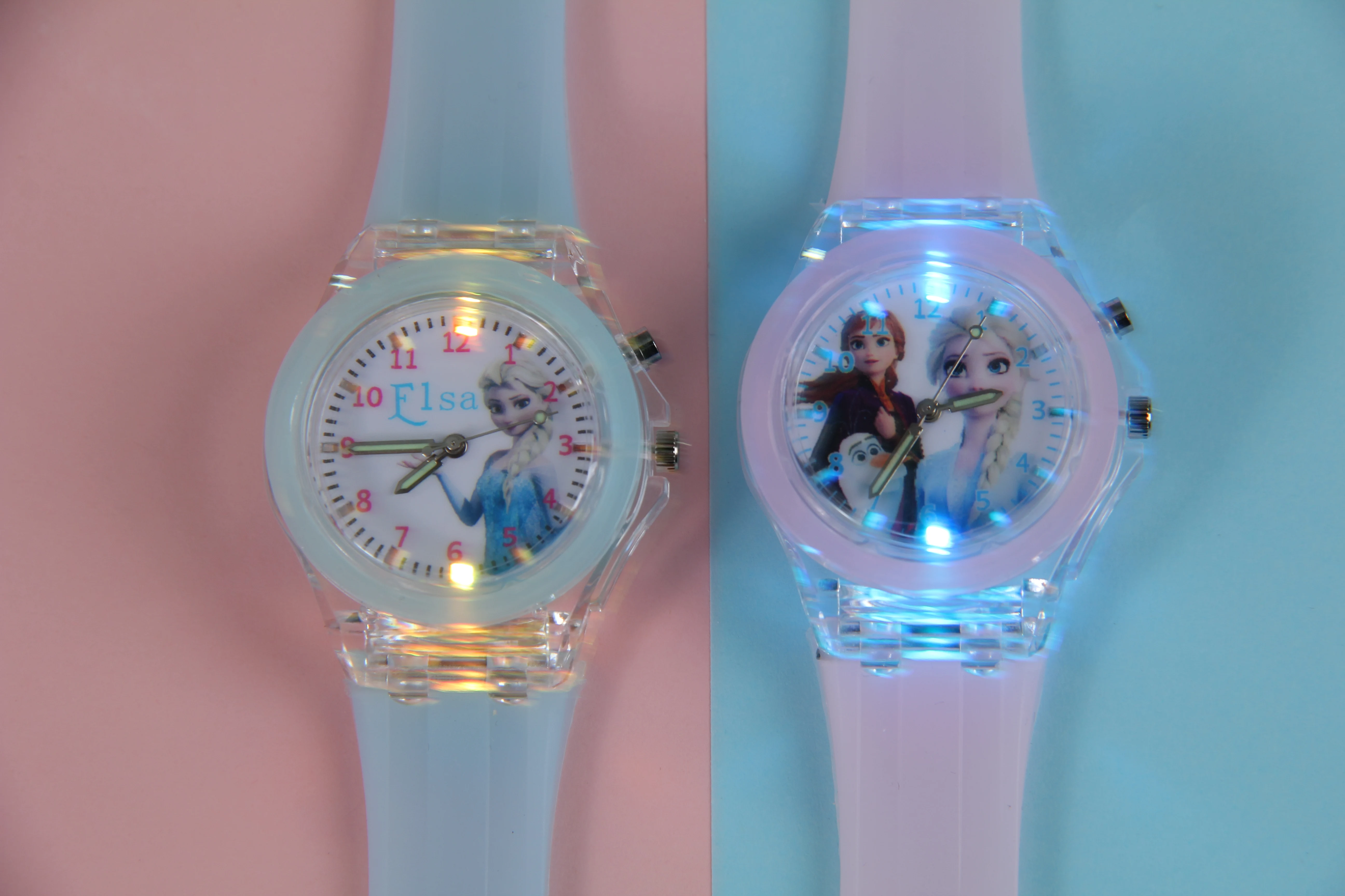 Disney Frozen Princess Elsa Led Kids Watch Figure Toys Fashion Cartoon Luminous Watch Student Birthday Toys Christmas Gift