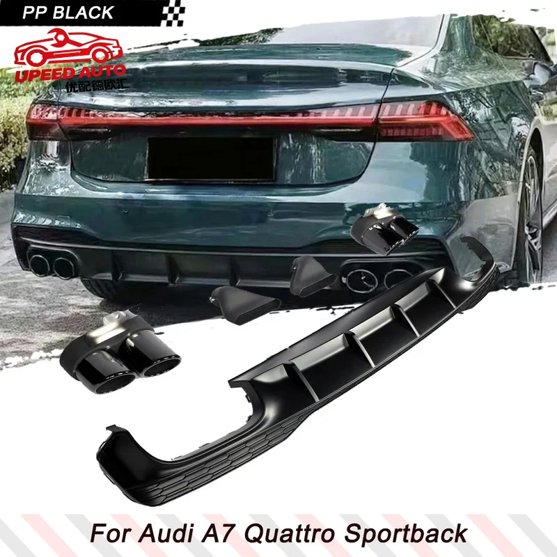 Suitable for Car Lip Audi A7 Sline Quattro 2019 2020 Rear Bumper Diffuser Spoiler with Exhaust Tips PP Black Non S7