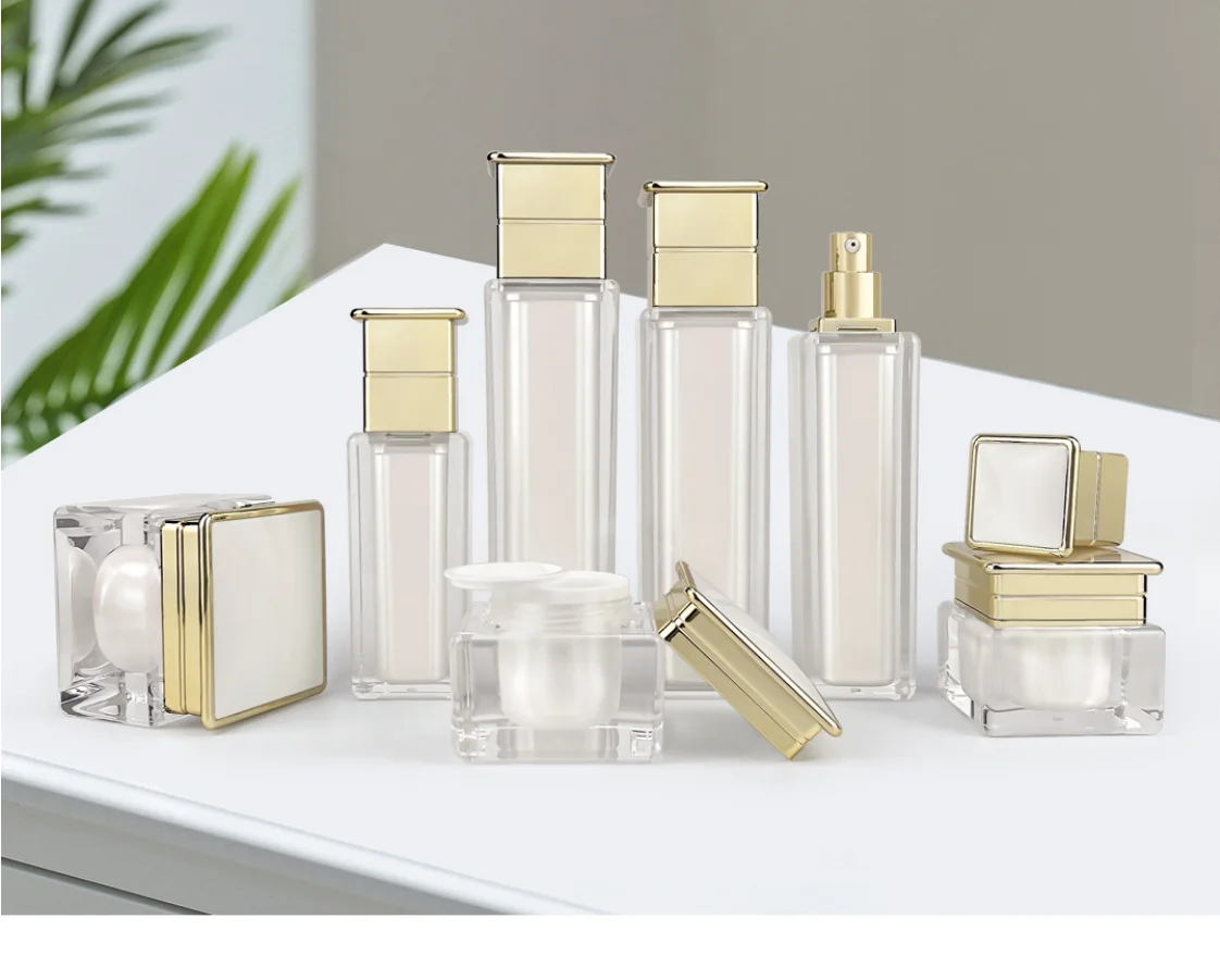 

15 г-120 мл квадратной формы жемчужно-белая акриловая банка для крема эссенция/гель/дневный ночной крем/сыворотка для глаз/увлажняющий крем отбеливающая косметическая упаковка