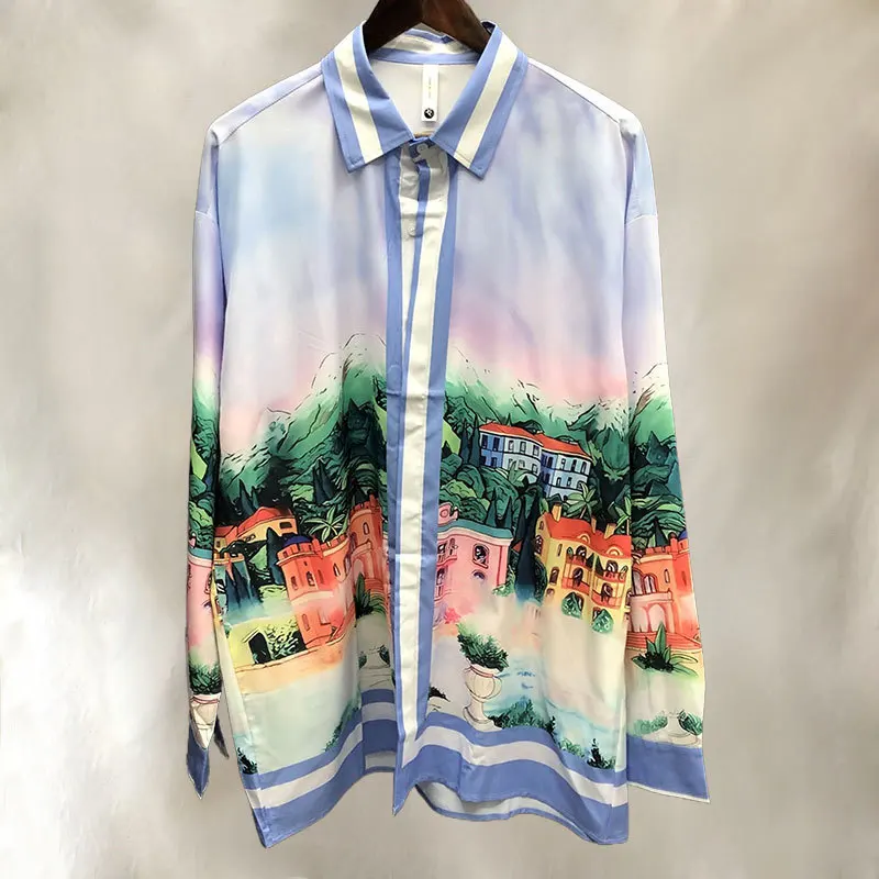 

Hawaiian Beach Shirts Gradient Abstract Art Print Long Sleeves Top Streetwear Shirt Streetwear Hip Hop Chemise Hawaienne Homme