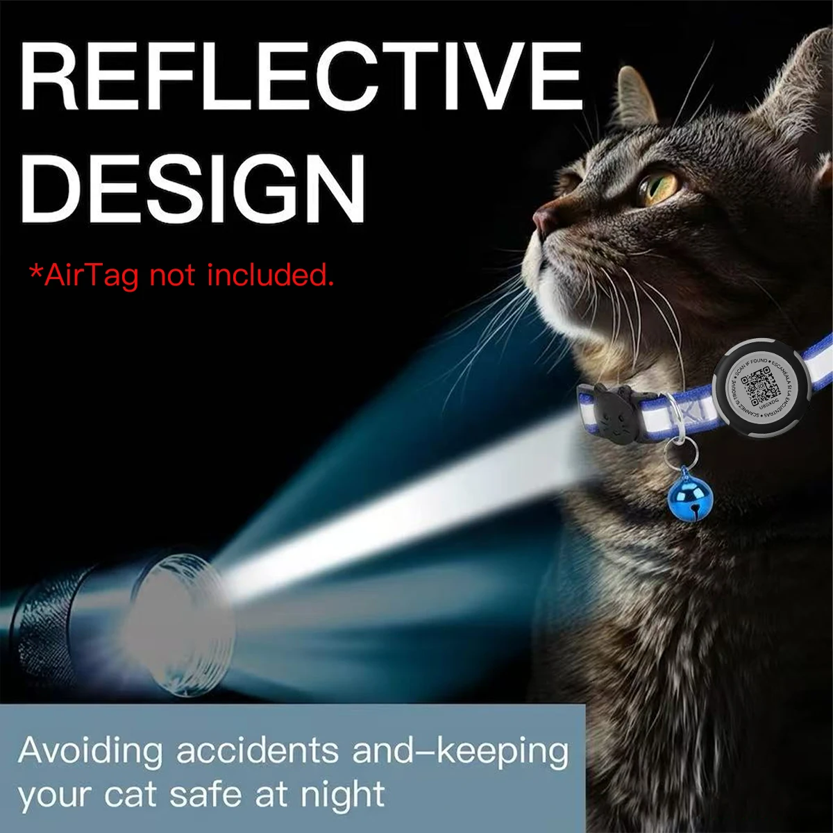 AirTag Cat Collar with Air tag Holder & Pet Name QR Code Dual Protection Reflective Pet Collar for Kitten Puppy (No Airtag) view 6
