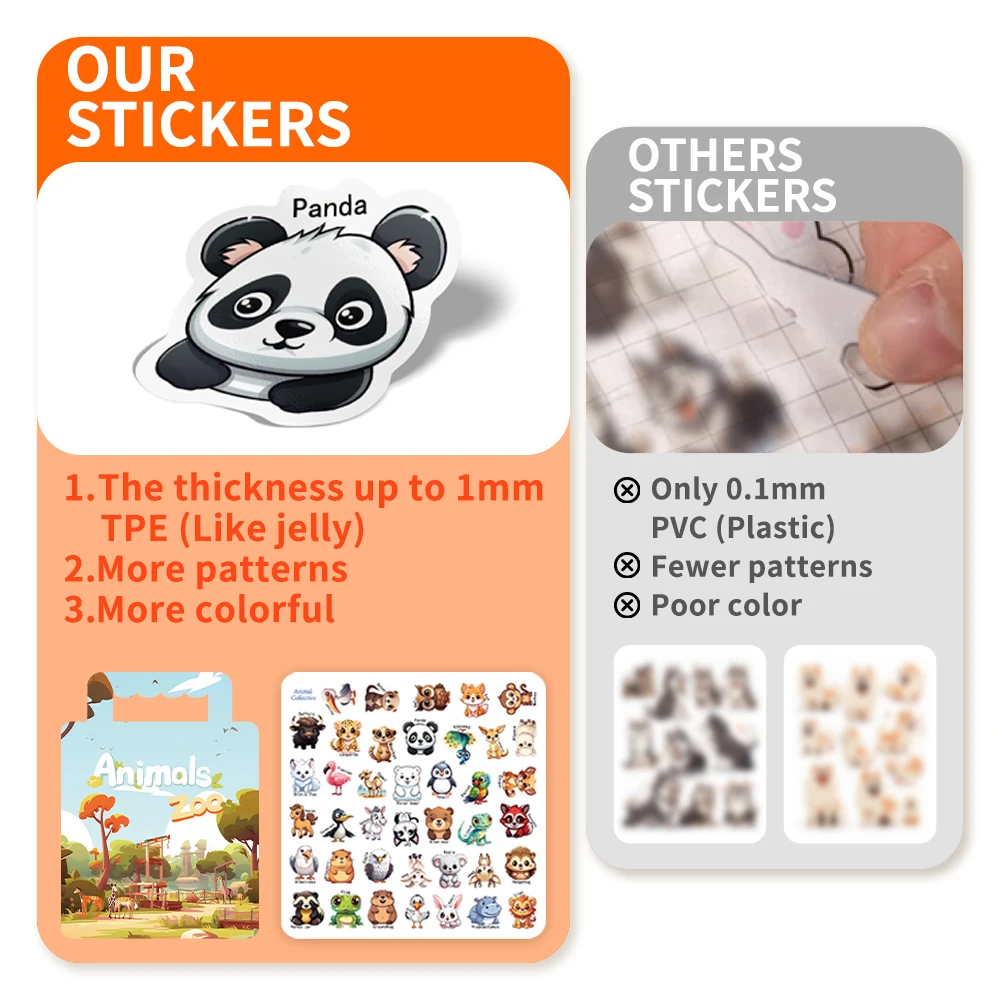 40PCS Reusable Sticker Book Sticker Animals Removable Stickers for Kids Fashion Activity, Creative Sticker Story Books