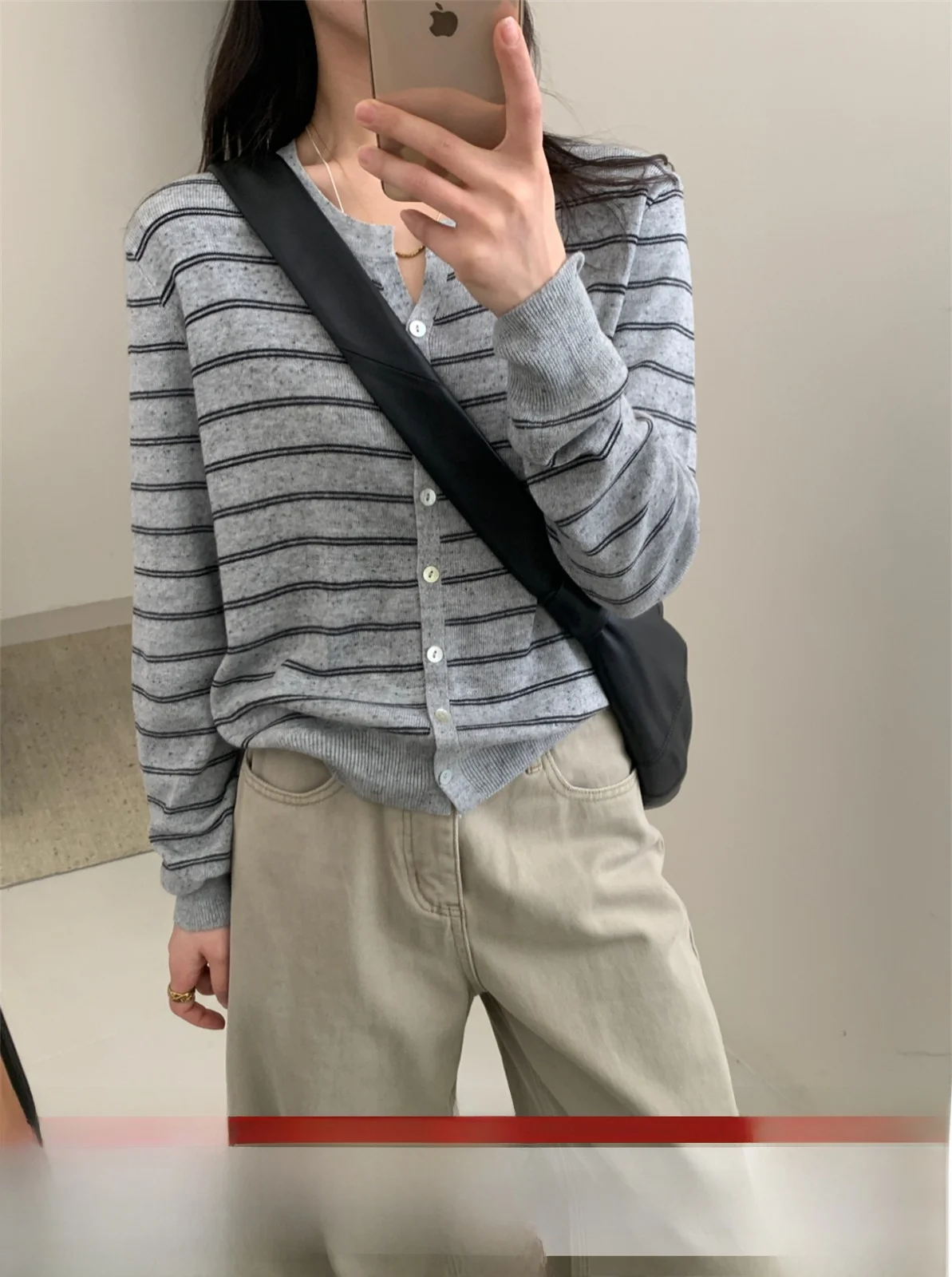 

Korean Sle Lazy Striped Knitted Cardigan Women's Slim Fit Faion Design Spring New Arrival Warmth Long Sve V-Ne Top