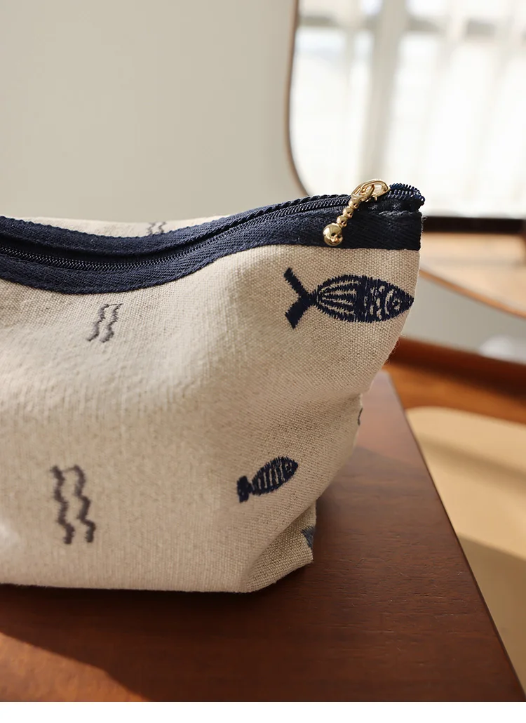 Bestickte Kosmetiktasche im Literarischen Stil, Einfache Aufbewahrungstasche, Tragbare Reise-Make-up-Tasche mit Reißverschluss, Ethnischer Stil, Handgefertigte Mittelgroße Tasche – Detail 4