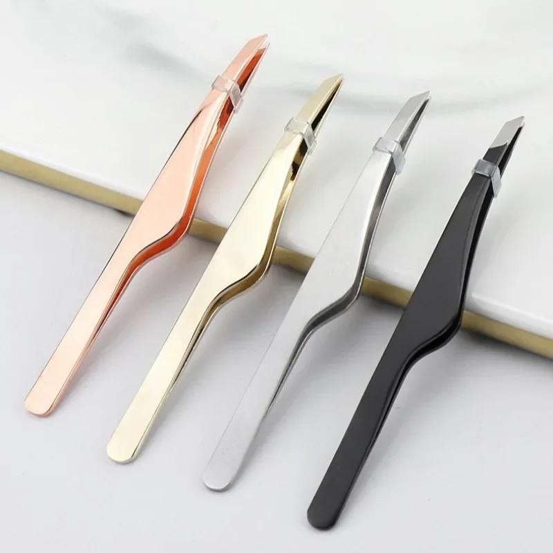 まつげ二重まぶたステッカーピンセットメイクアップツールステンレス鋼眉毛クリップ斜め先端脱毛ピンセット美容ツール