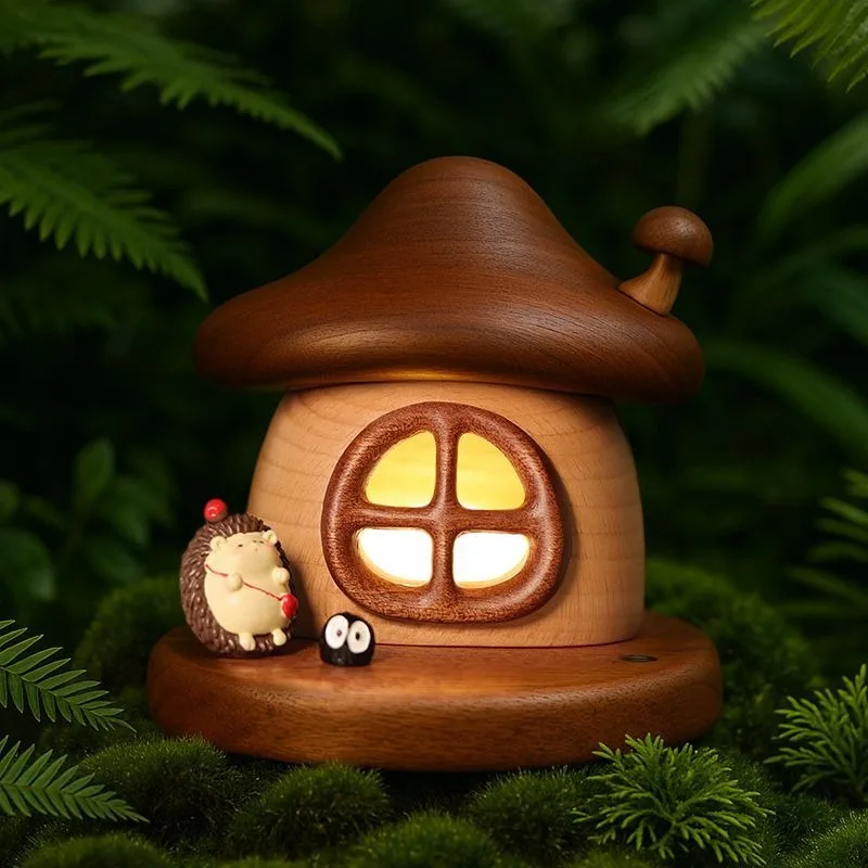 창의적인 버섯 모양 야간 조명 원목 충전식 소형 선물 독특한 장식용 램프 가정용