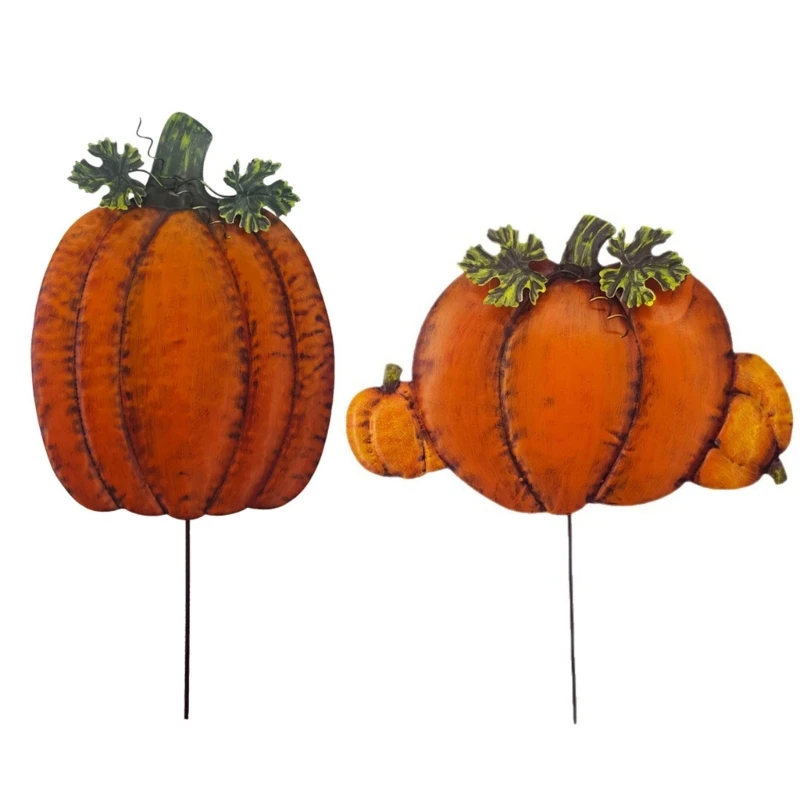 2lots Hand-Welded Iron Gourd Garden Stakes, for Seasonal Displays Along Lawns and Entry Paths During Fall and Thanksgiving B03E