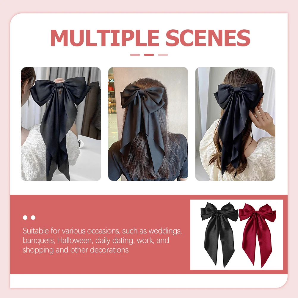 

2 Pcs Satin Bow Hair Clip Dressy Clips for Women Girls Accessories Ribbon Pale Decorations Decorative Big Bows