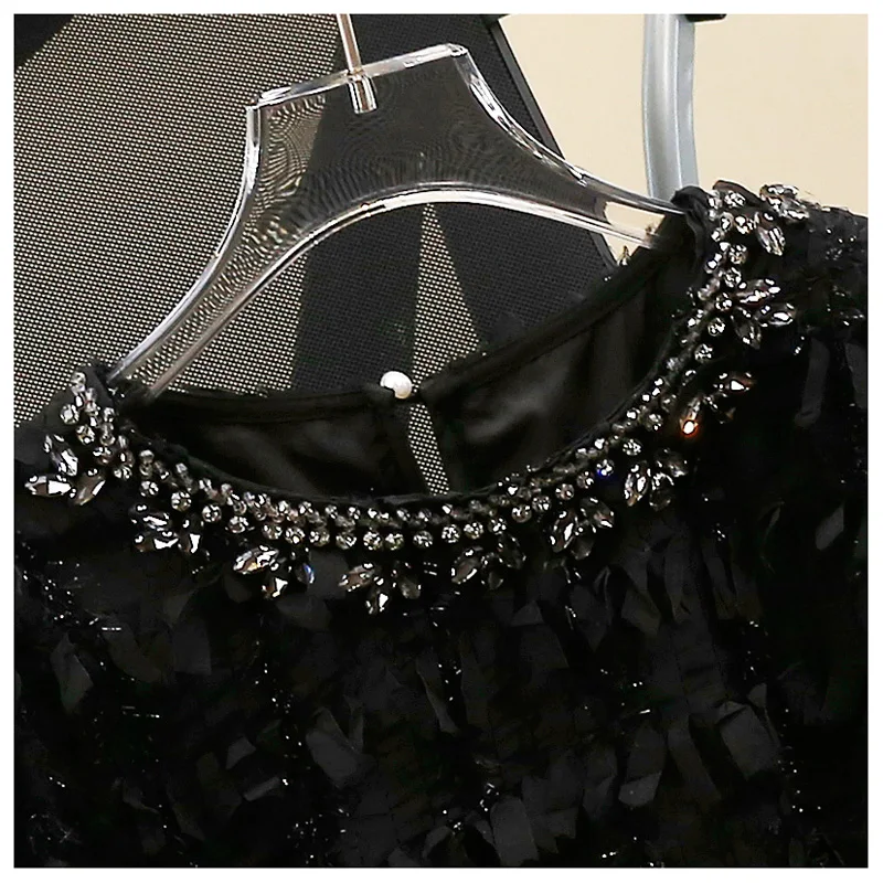 2025 New Fashion Heavy Embellished Diamond Lantern Sleeve Chiffon Blouse Loose Sweet Cute Tassel Versatile Top Trendy Women