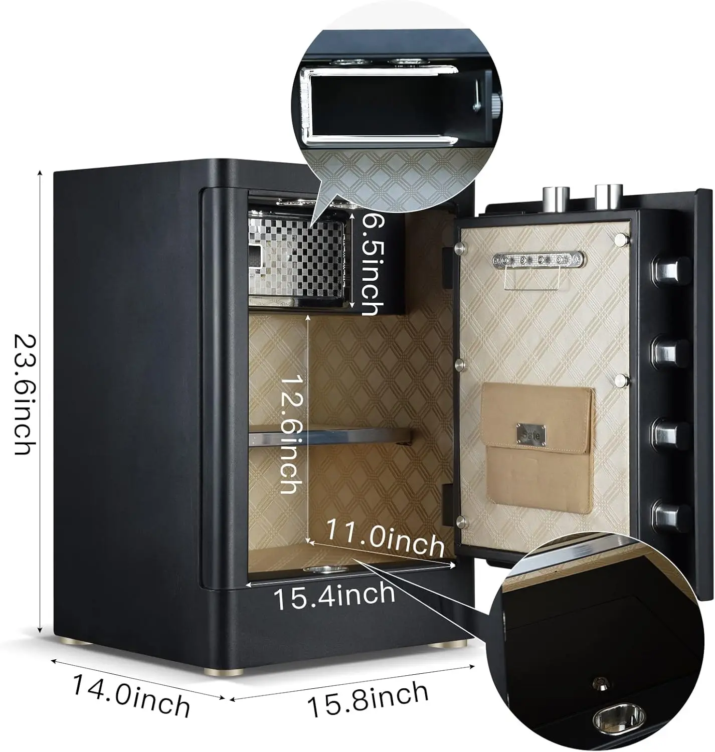 Fireproof Fingerprint Safe Box 3.02 Cuft with Separate Lock Box and Hidden Bottom Compartment Touch Screen Keypad Security Box