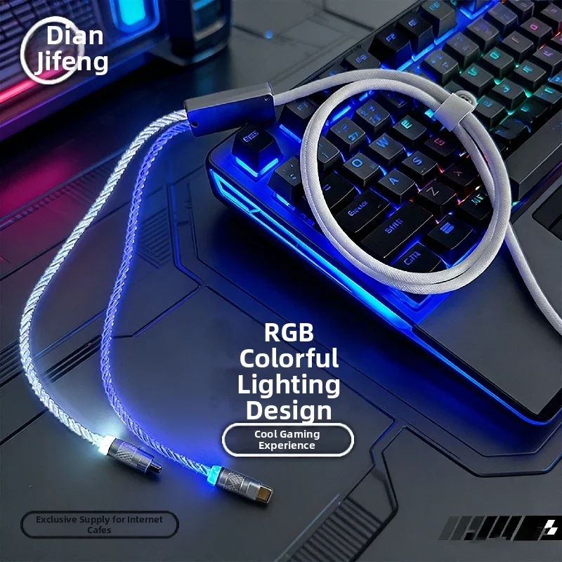 8k Aviation Connector Cables Dual 2-in-1type-c Braided Tape Rgb Magnetic Luminous Axis Keyboardaccessory Accessory