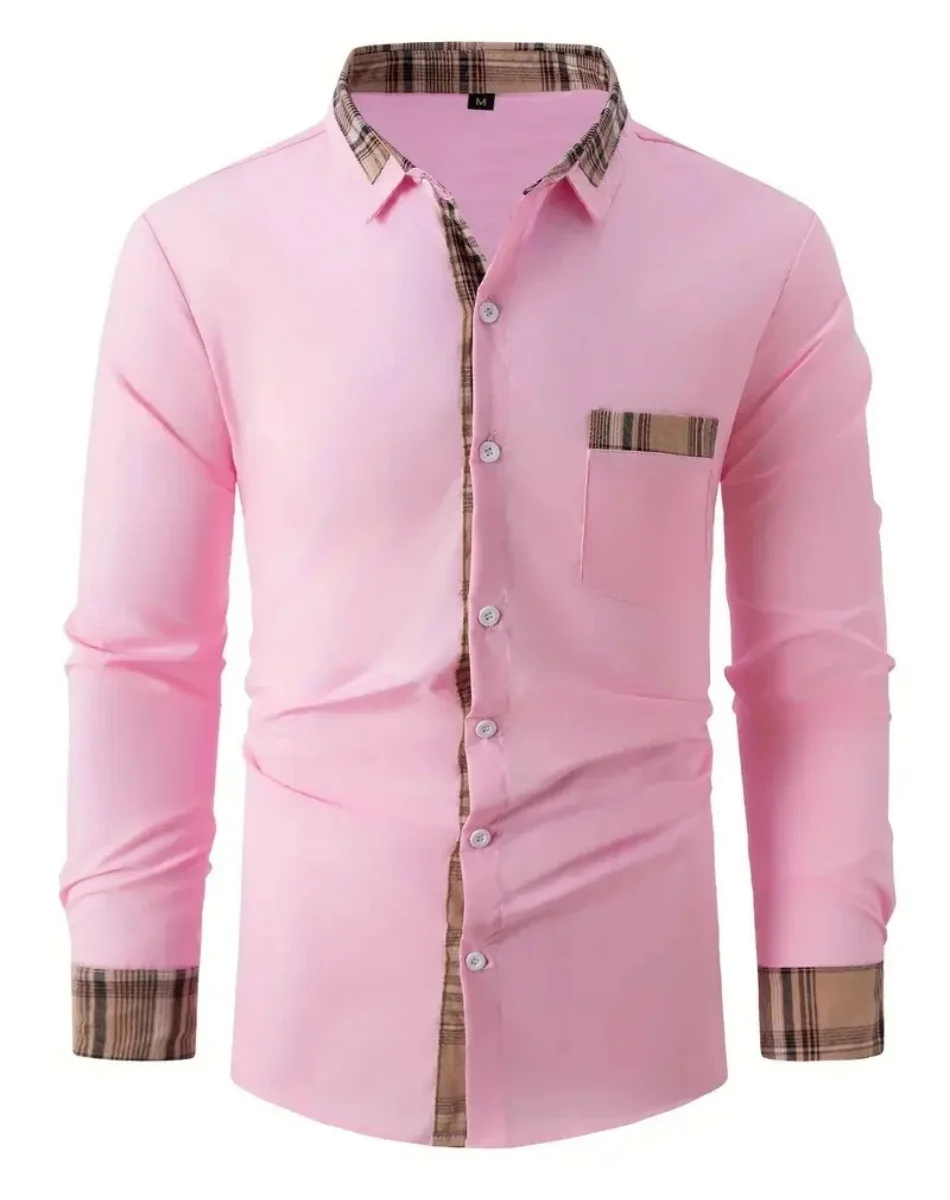 2025 قميص رجالي فاخر كم طويل أبيض بني الصلبة بيزلي التصحيح سليم صالح قميص رجالي طية صدر السترة عادية باري وانغ