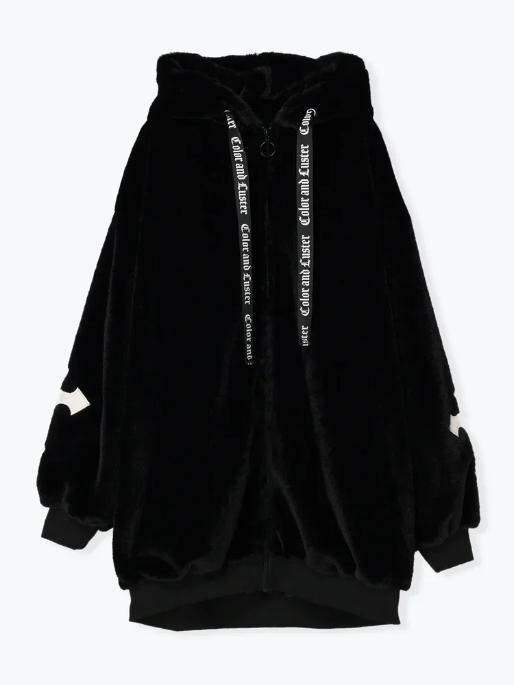 Manteau en fourrure à capuche avec oreilles d\'ours, Parkas optiques en fourrure, Série de successions, Manteau en peluche croisé, Vêtements