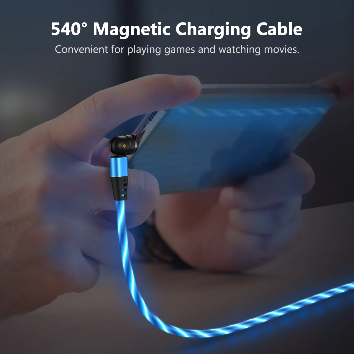 AUFU 540 Rotate LED Magnetic USB Cable 3A Fast Charge Micro USB Type C Cable For Xiaomi Poco Magnet Charger Phone Data Wire Cord