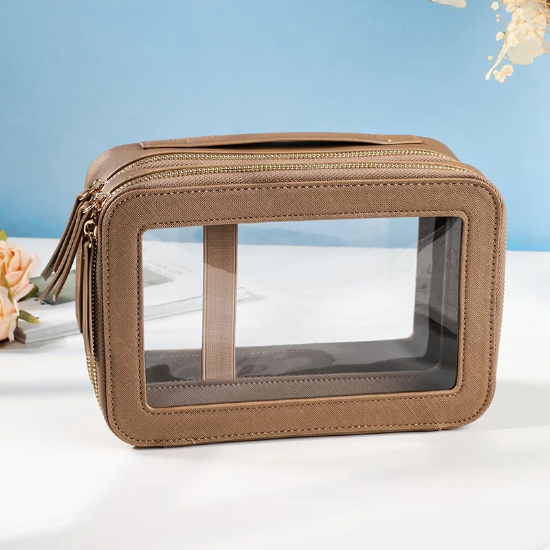 

Clear Makeup Bag Portable Travel Cosmetic Bags Multipurpose Leather Toiletry Bag with Zipper Waterproof Transparent Cosmetic