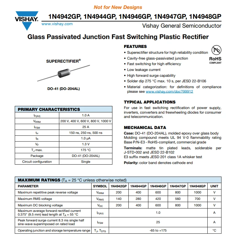 20Pcs glass passivated rectifier diode, high-end rectifier diode 1A 700V high performance fever