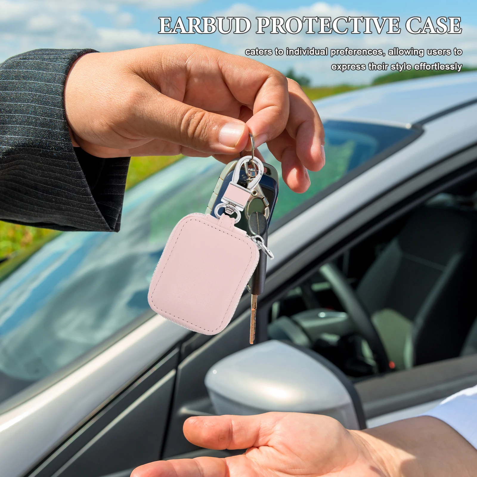 

Pu Earphone Case For Women Durable Mini Wallet Keychain Car Fob Holder Portable Earbud Bag Key Pouch For Keys Cards
