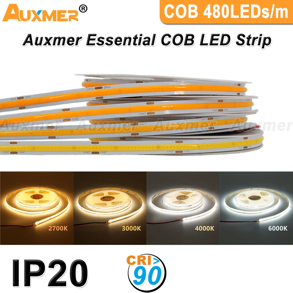 Tira LED COB 480 LED/m,RA90 Cinta de cinta de tira LED de alta densidad RA90 Luces LED Blancas Regulable DC24V IP20