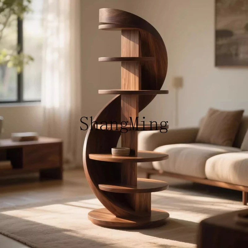 

ZYY black walnut spiral bookshelf modern light luxury solid wood floor shelf