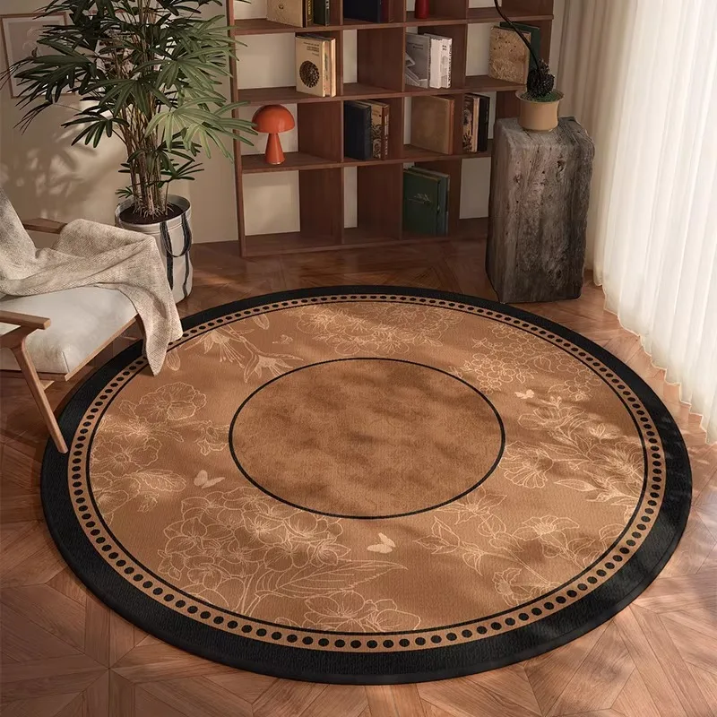 Round Living Room Carpet Retro-style Bedroom Bedside Rug Soft and Comfortable Faux Cashmere Floor Mat Home Decoration Rugs 거실 카펫