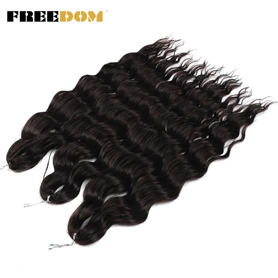 FREEDOM Synthetische Lockige Flechthaarverlängerungen 24 Zoll/60 cm Lang Tief Gewellte Twist-Häkelzöpfe Haar Ombre Braun Regenbogenhaar – Detail 22