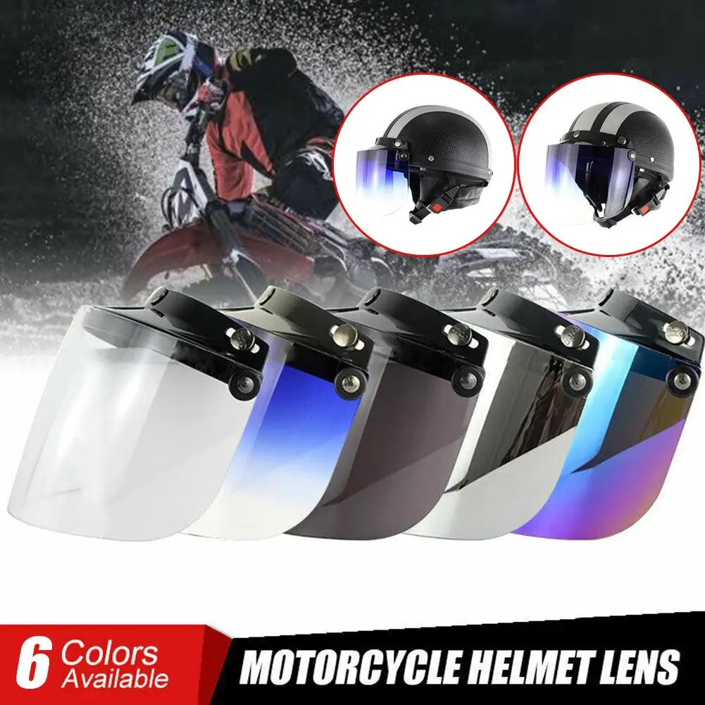 Motorcycle Helmet Visors Bubble Mirror Three Button Type Retro Open Face Helmets Lenses Accessories For Shade E7f1