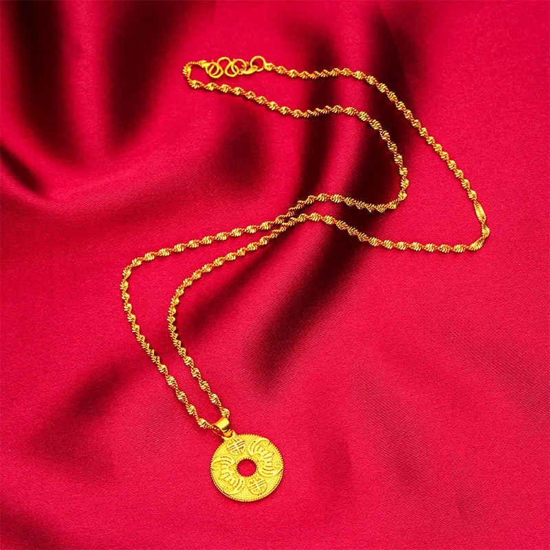 

24K Gold Peaceful Quiet Pendant AU999 Soft gold, round plain Peaceful Quiet Pendant with Slim Gold Chain, simple and atmospheric