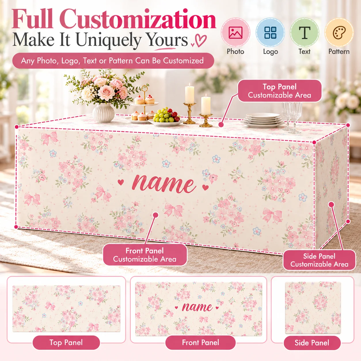 Custom Table Cover Personalized Logo Print Peach Skin Fabric Conference Table Cover for Office Meetings Trade Show Event Decor