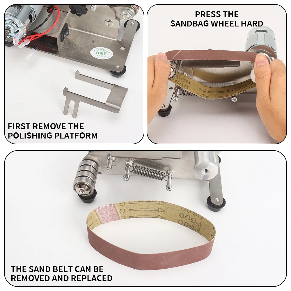 Electric Sanding Polishing Mini Belt Sander Grinding Machine Knife Sharpener with 10 Sanding Belts for Polishing Wood Metal