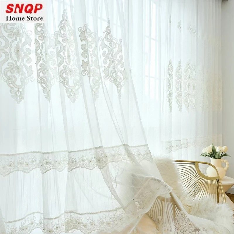 

Custom Size European Luxurious Embroidery Modern Luxury Curtains for Living Room Bedroom Hall Dining Romantic White Tulle Decor