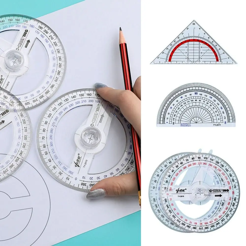 Transparent 180/360 Degree Protractor Triangle/Half Round Angles Measuring Ruler Creative Students Drawing Design Angle Ruler