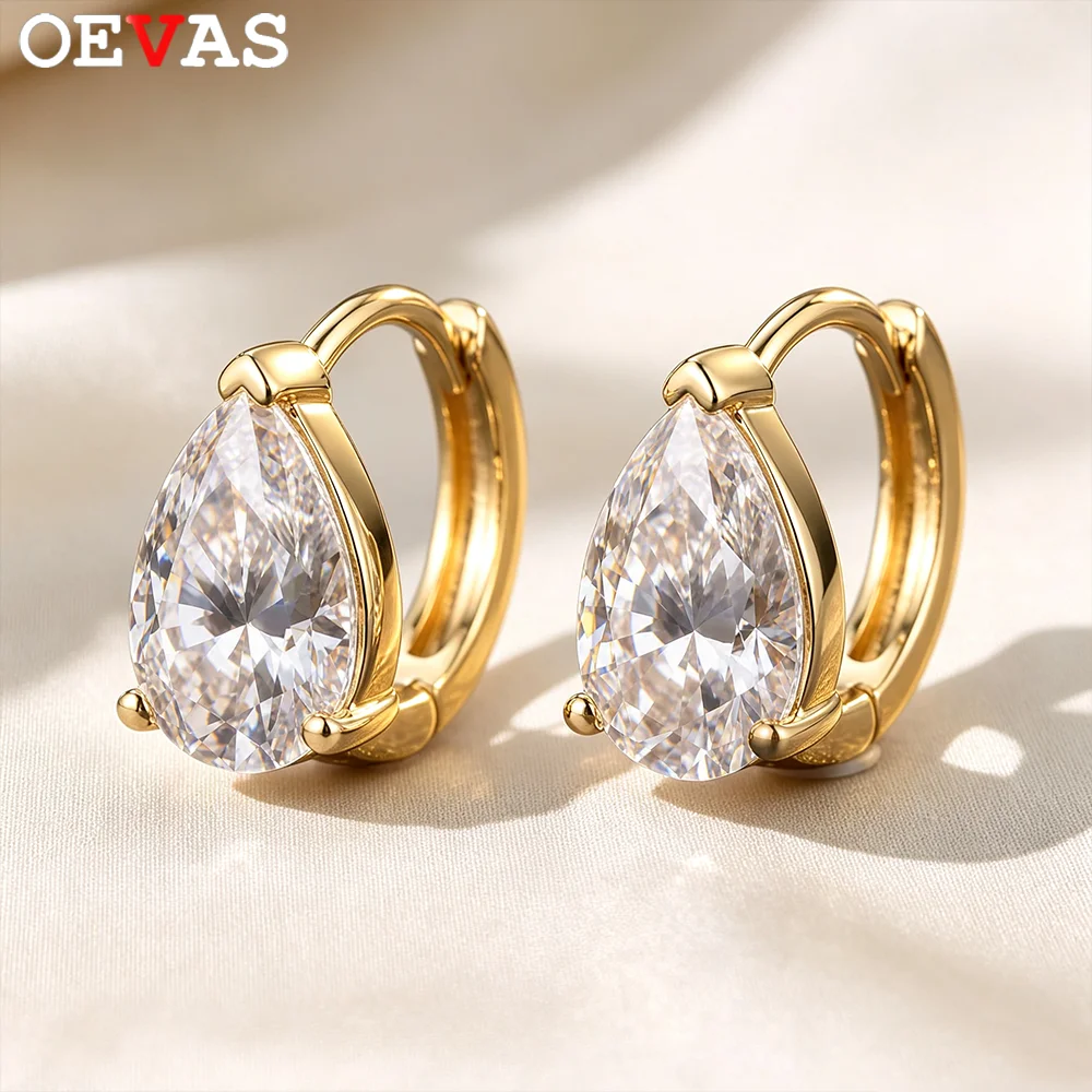 oevas-1カラット-ペアカット-モアサナイト-フープピアス-女性用-s925シルバー-18kゴールドメッキ-ウォータードロップ-ラボダイヤモンド-イヤーバックル-ジュエリーギフト