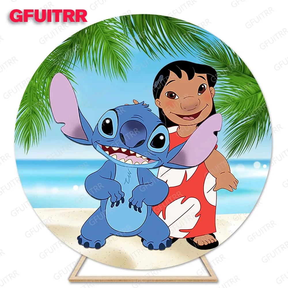 Lilo & Stitch Round Backdrop for Kids Birthday Party Decoration Photography Background Cylinder Cover Baby Shower Prop